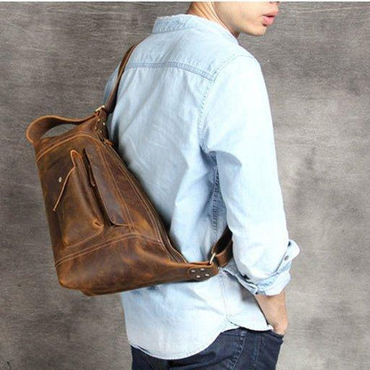 Mens Leather Sling Backpack