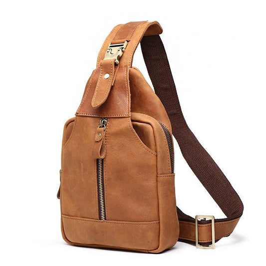 Men's Leather Sling Bag Chest Shoulder Backpack