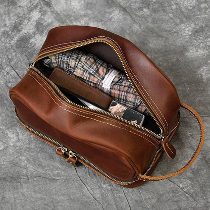 Woosir Mens Leather Travel Toiletry Bag