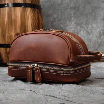 Woosir Mens Leather Travel Toiletry Bag