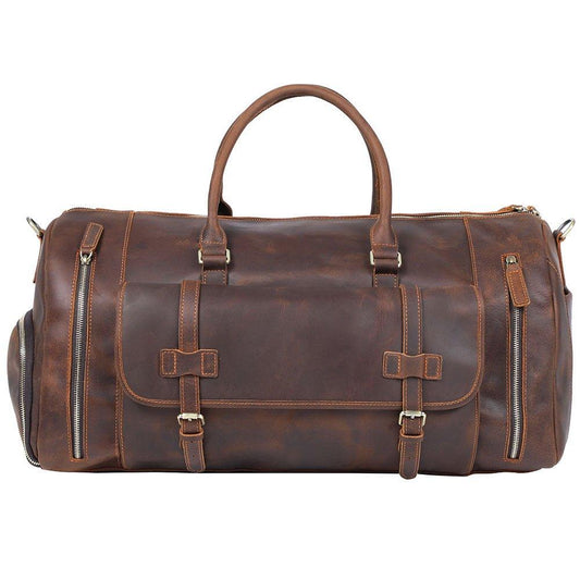 Mens Leather Weekender Bag with Shoe Compartment