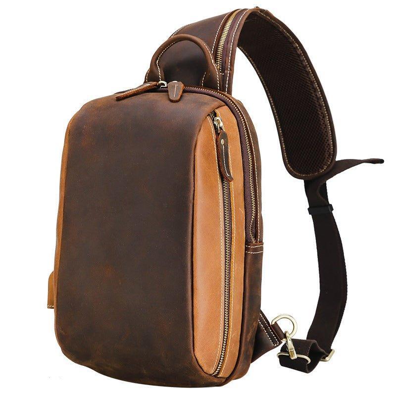 Mens Shoulder Leather Crossbody Bag Brown