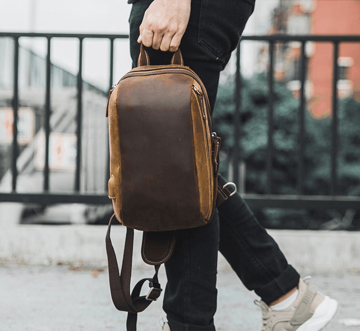 Mens Shoulder Leather Crossbody Bag Brown