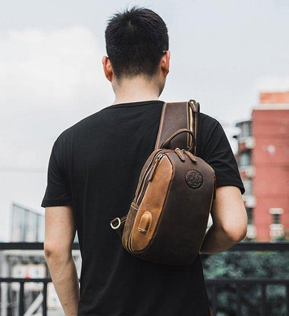 Mens Shoulder Leather Crossbody Bag Brown