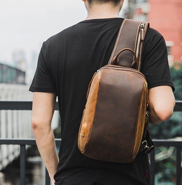 Mens Shoulder Leather Crossbody Bag Brown