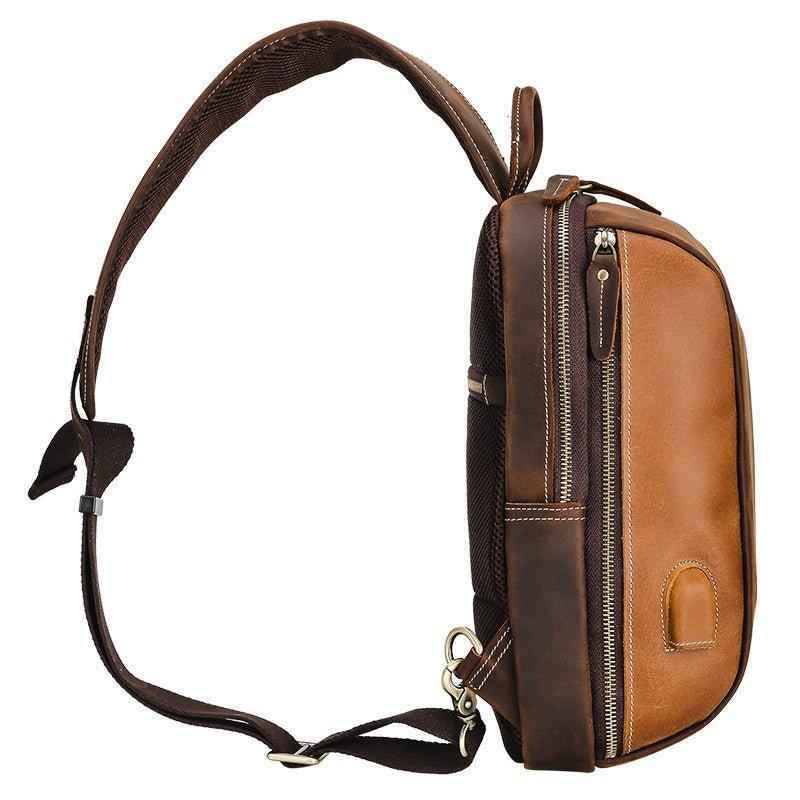 Mens Shoulder Leather Crossbody Bag Brown