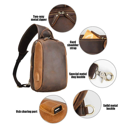 Mens Shoulder Leather Crossbody Bag Brown