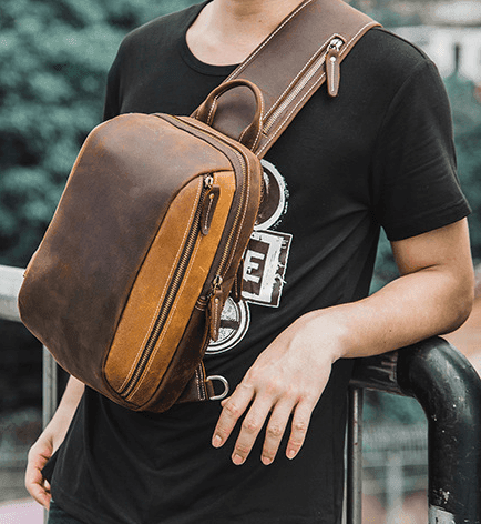 Mens Shoulder Leather Crossbody Bag Brown