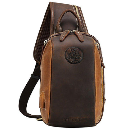 Mens Shoulder Leather Crossbody Bag Brown