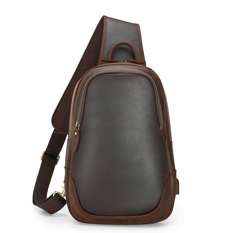 Men's Leather Sling Chest Pack with USB Port