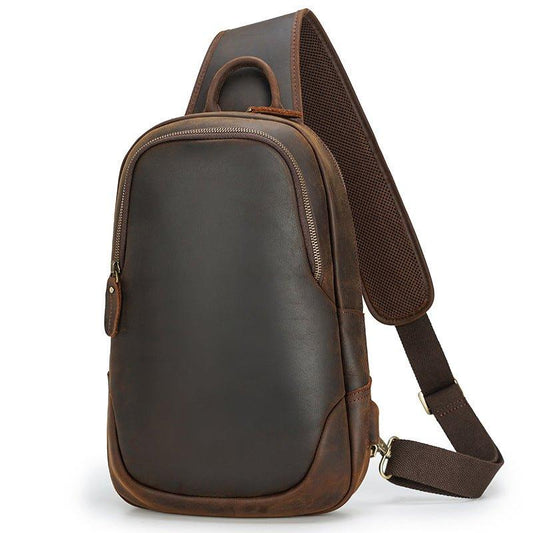 Men's Leather Sling Chest Pack with USB Port