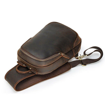 Men's Leather Sling Chest Pack with USB Port