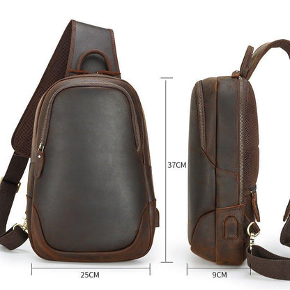 Men's Leather Sling Chest Pack with USB Port