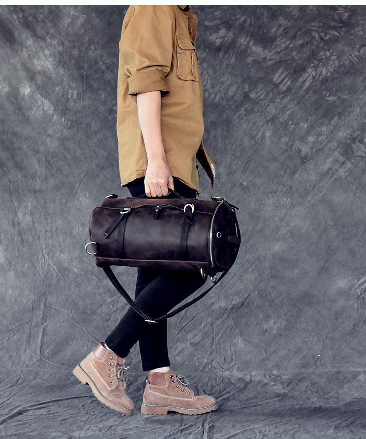 Woosir Mens Vintage Genuine Leather Cylindrical Backpack