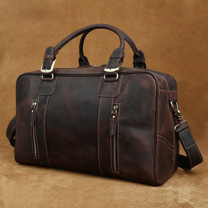 Mens Vintage Leather Duffel Travel Weekender Bag