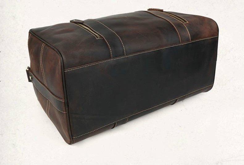 Mens Vintage Leather Duffel Travel Weekender Bag