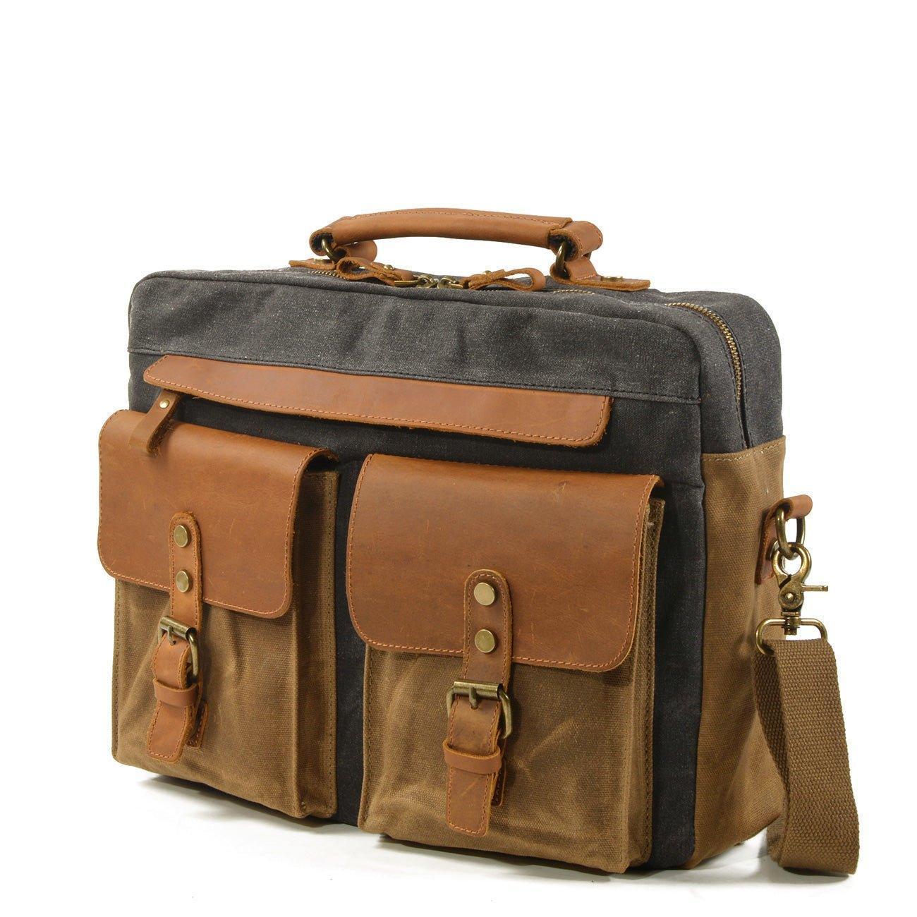 Waxed Canvas Laptop Briefcase for Men