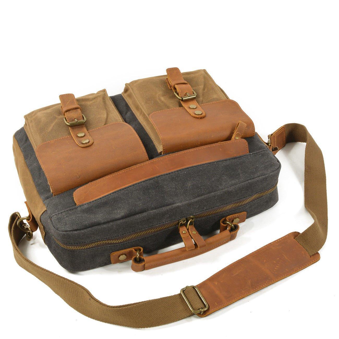 Waxed Canvas Laptop Briefcase for Men