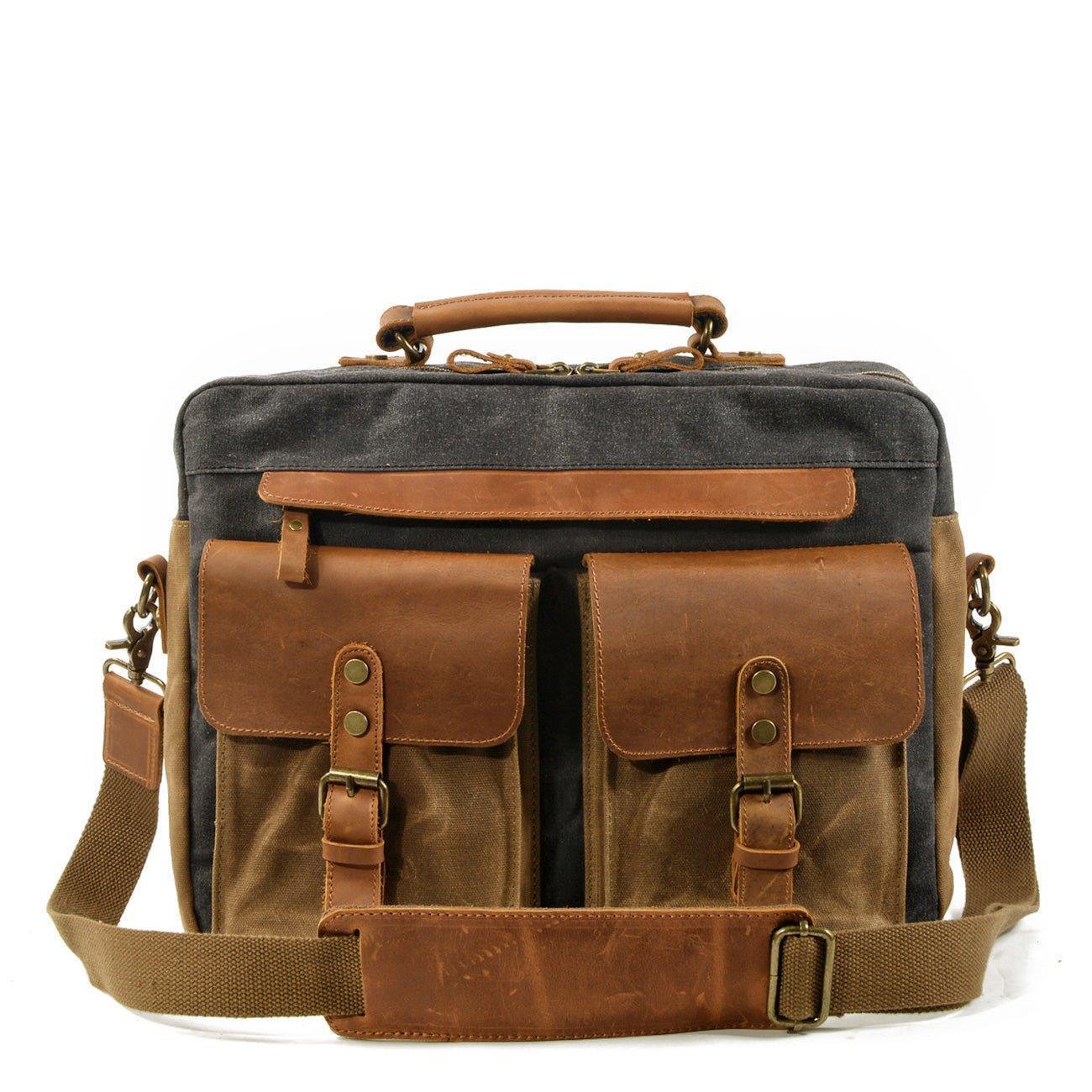 Waxed Canvas Laptop Briefcase for Men