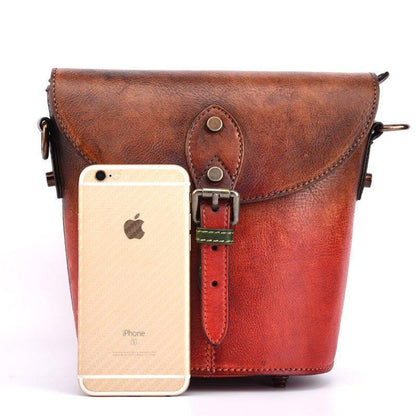 Woosir Vintage Leather Mini Bucket Crossbody Bag for Women