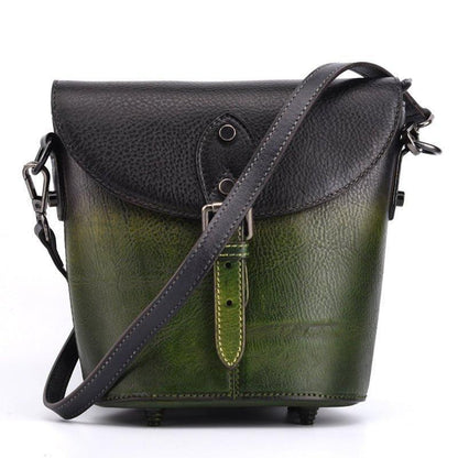 Woosir Vintage Leather Mini Bucket Crossbody Bag for Women