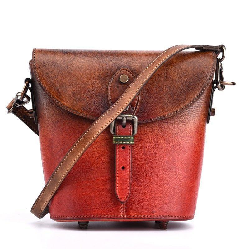 Woosir Vintage Leather Mini Bucket Crossbody Bag for Women