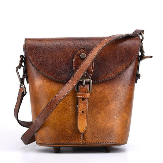 Woosir Vintage Leather Mini Bucket Crossbody Bag for Women