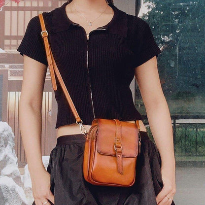 Vintage Leather Phone Pouch Bag Crossbody