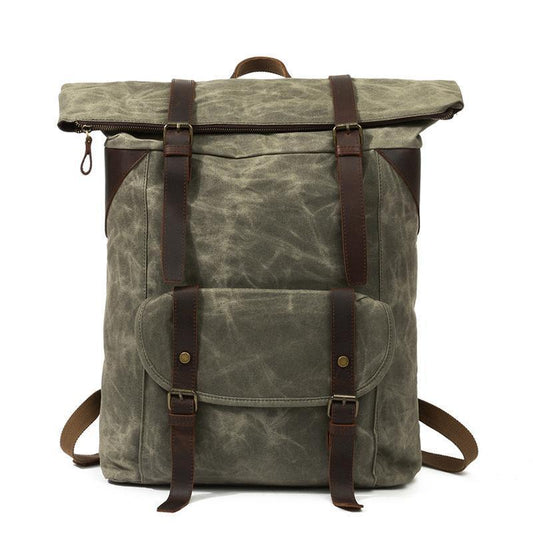 Waxed Canvas Vintage Backpack Roll Top Rucksack