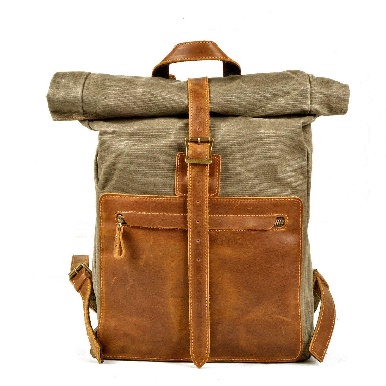 Roll Top Vintage Backpack Canvas with Laptop Sleeve