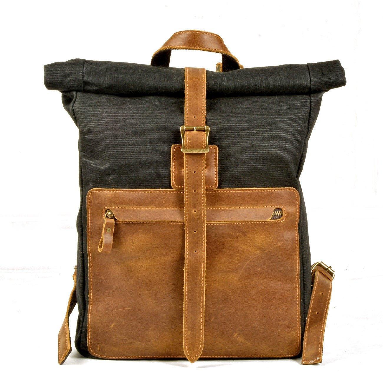 Roll Top Vintage Backpack Canvas with Laptop Sleeve