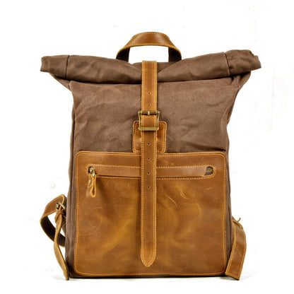 Roll Top Vintage Backpack Canvas with Laptop Sleeve