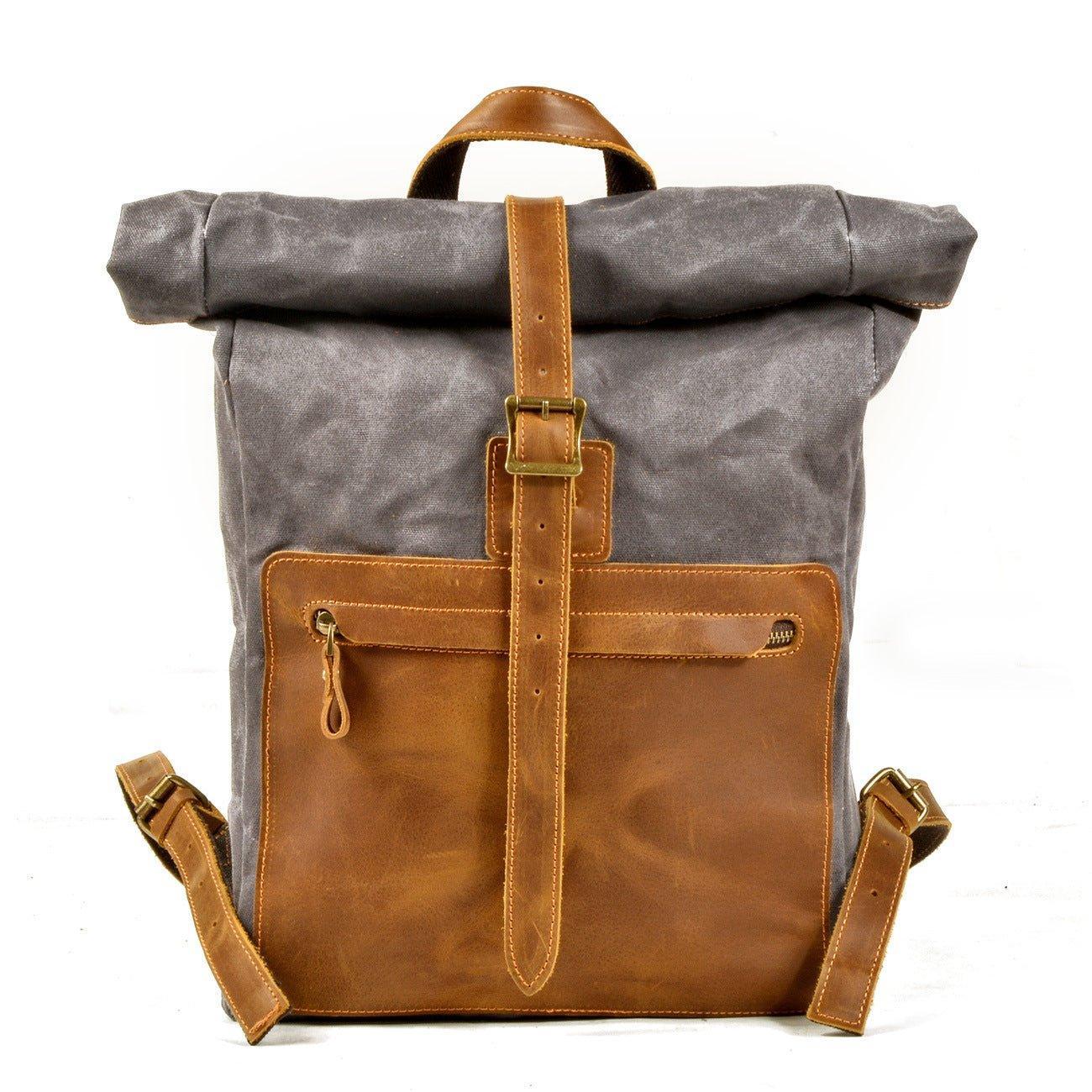 Roll Top Vintage Backpack Canvas with Laptop Sleeve