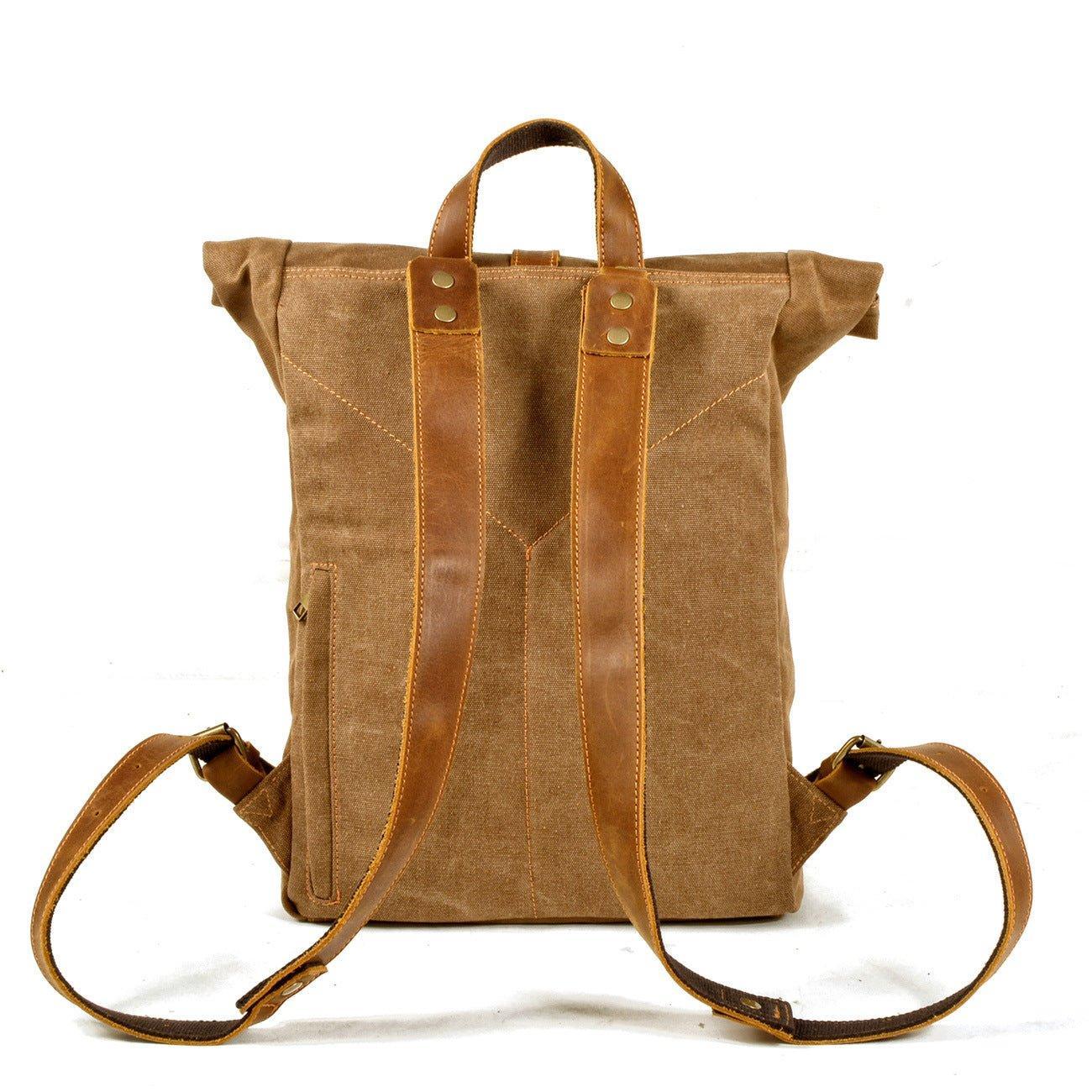 Roll Top Vintage Backpack Canvas with Laptop Sleeve