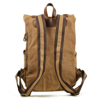 Roll Top Vintage Backpack Waxed Canvas with Laptop Sleeve