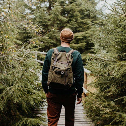 Roll Top Vintage Backpack Waxed Canvas with Laptop Sleeve