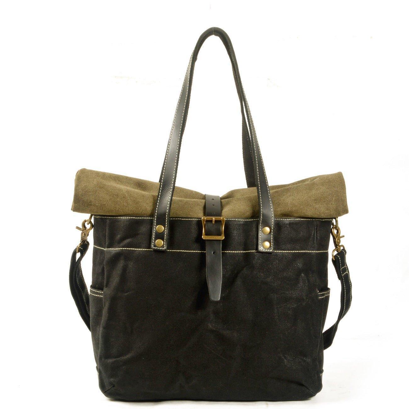 Woosir Roll Top Canvas Tote with Strap and Laptop Sleeve