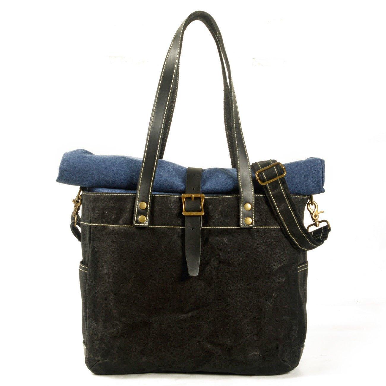 Woosir Roll Top Canvas Tote with Strap and Laptop Sleeve