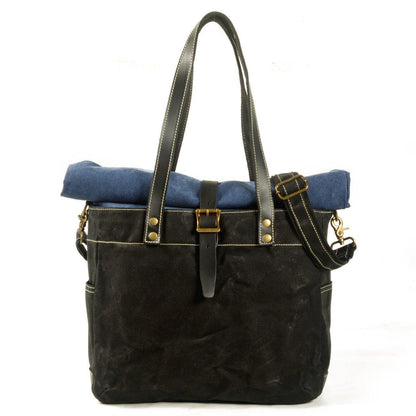 Woosir Roll Top Canvas Tote with Strap and Laptop Sleeve