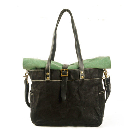 Woosir Roll Top Canvas Tote with Strap and Laptop Sleeve