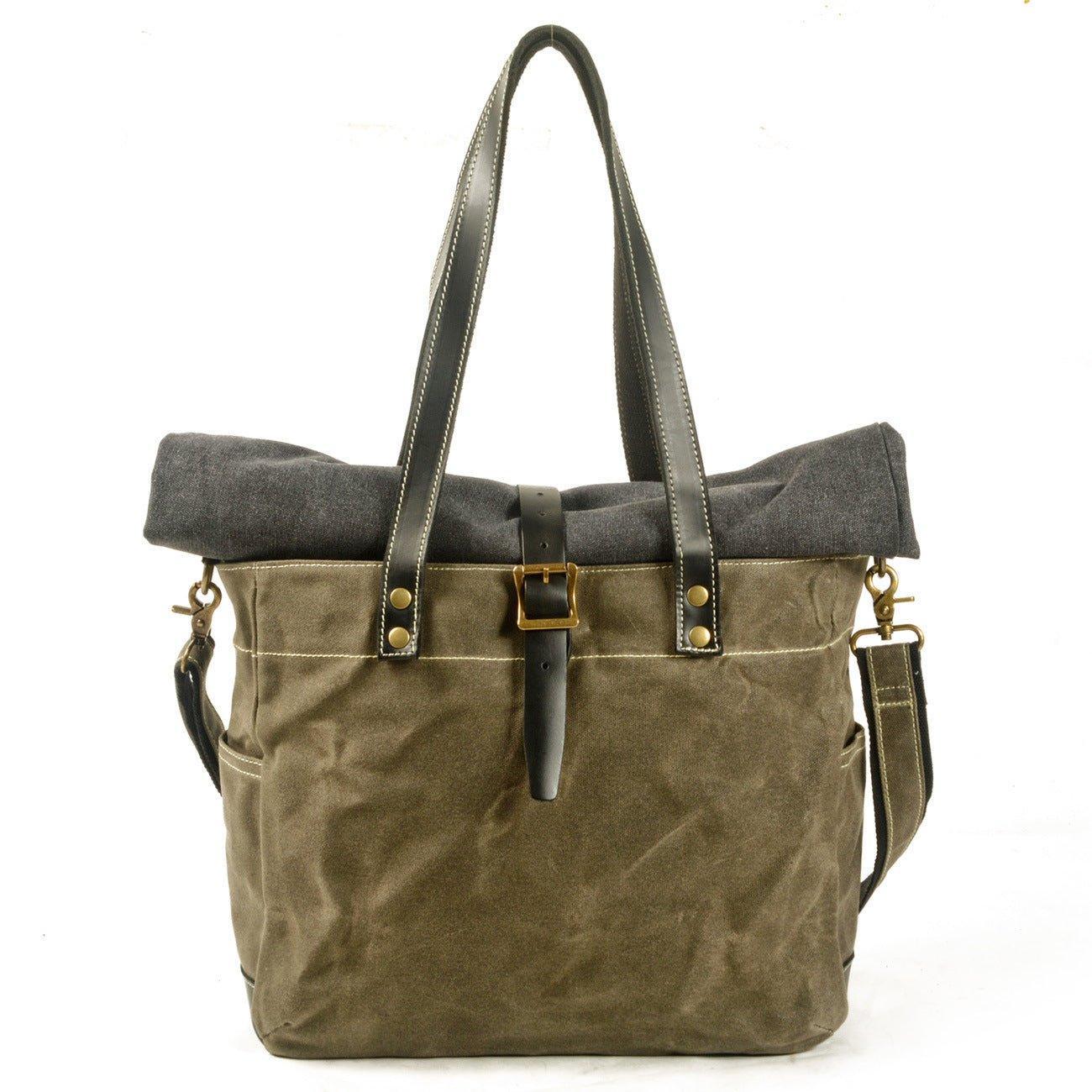 Woosir Roll Top Canvas Tote with Strap and Laptop Sleeve