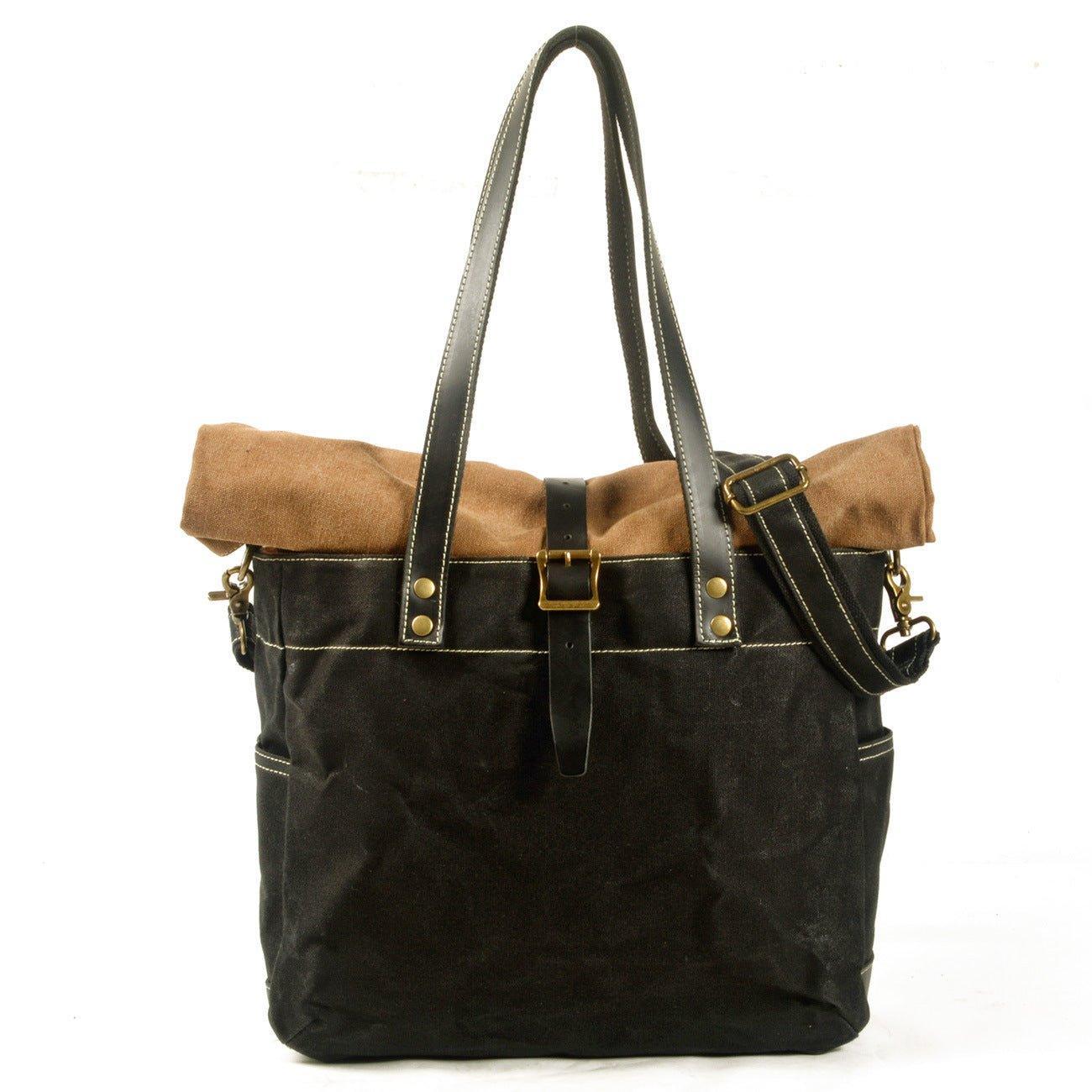 Woosir Roll Top Canvas Tote with Strap and Laptop Sleeve