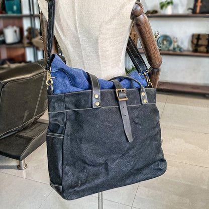 Woosir Roll Top Canvas Tote with Strap and Laptop Sleeve