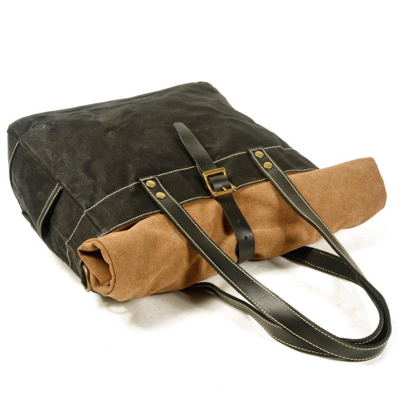 Woosir Roll Top Canvas Tote with Strap and Laptop Sleeve