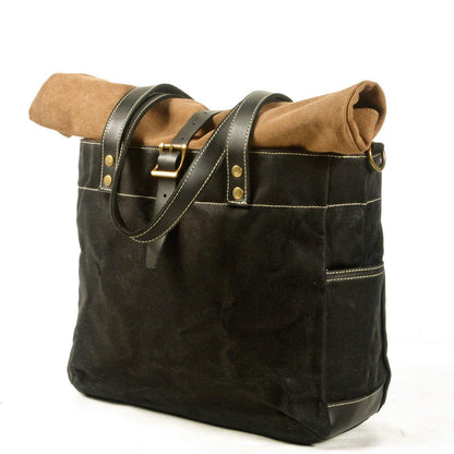 Woosir Roll Top Canvas Tote with Strap and Laptop Sleeve