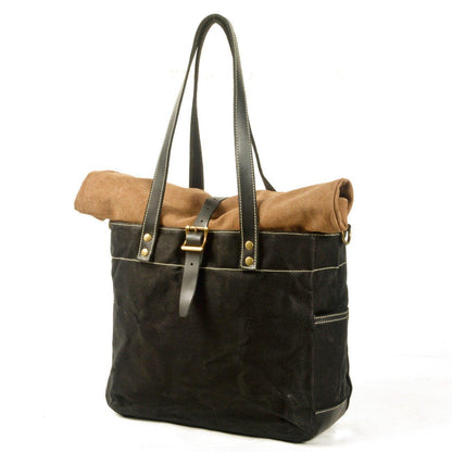 Woosir Roll Top Canvas Tote with Strap and Laptop Sleeve