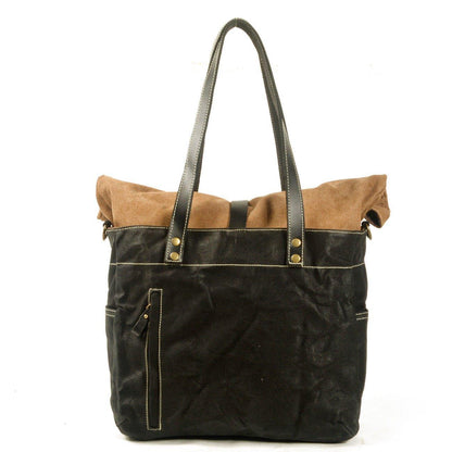 Woosir Roll Top Canvas Tote with Strap and Laptop Sleeve