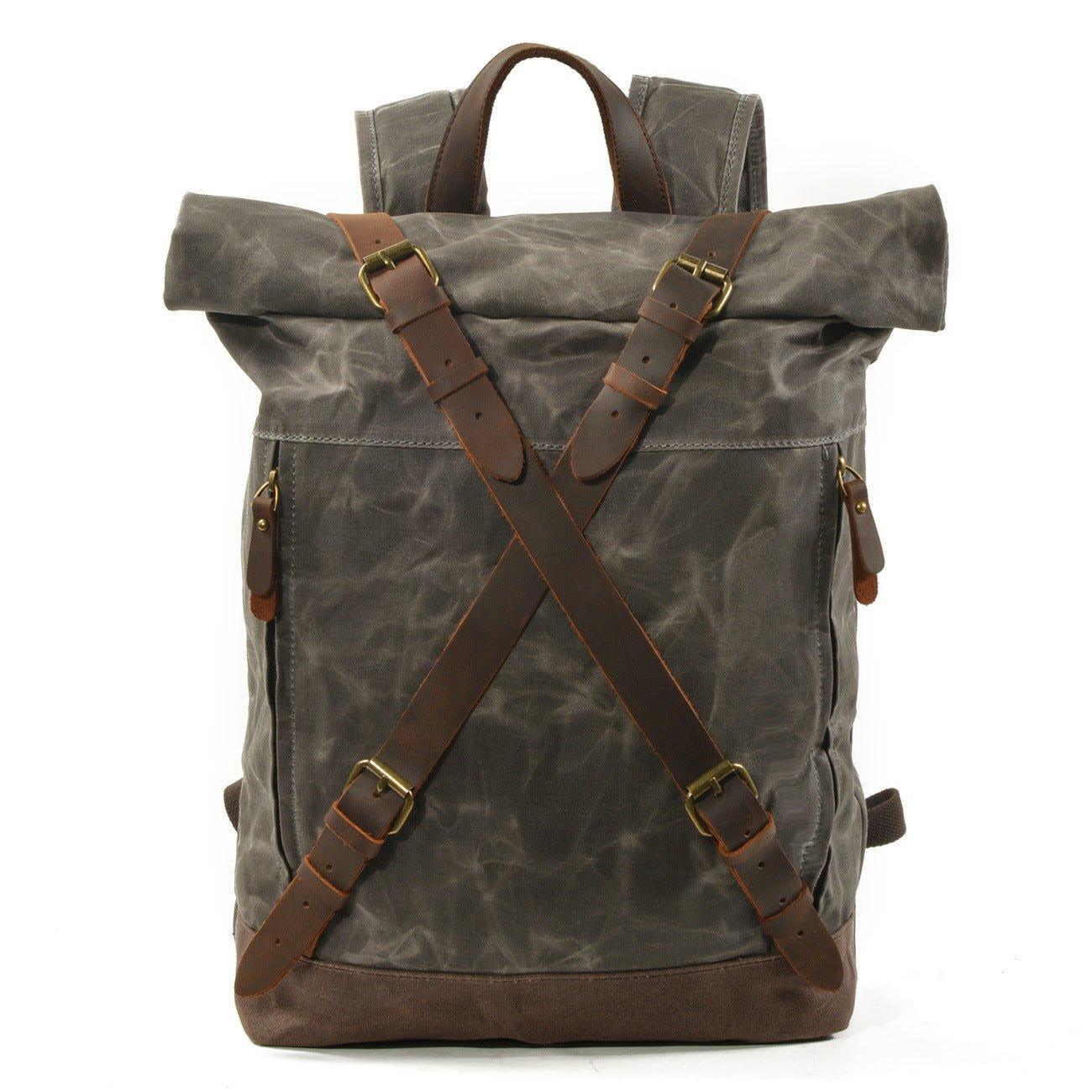 Mens Roll Top Canvas Backpack Vintage Rucksack