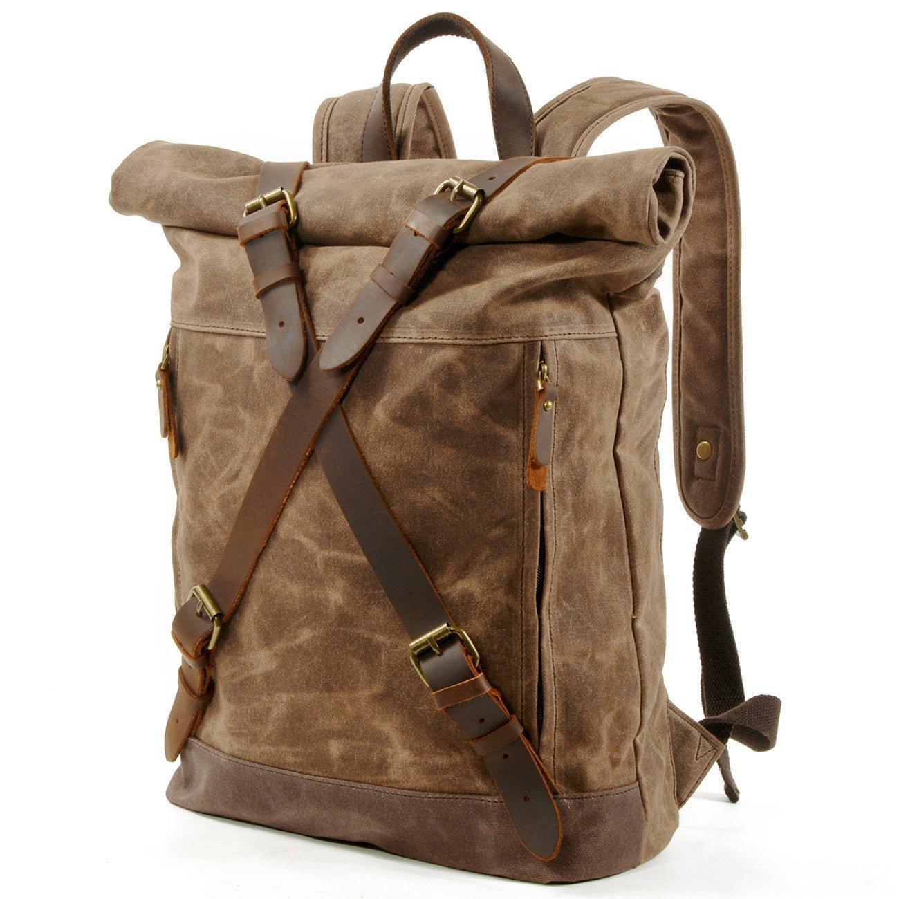 Mens Roll Top Canvas Backpack Vintage Rucksack