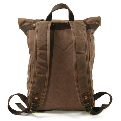 Mens Roll Top Canvas Backpack Vintage Rucksack